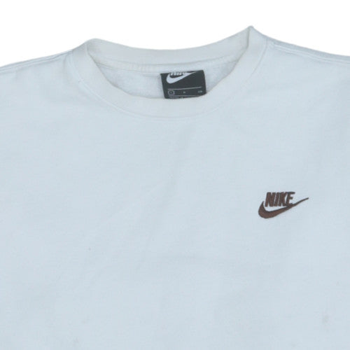 Nike Men's White Small Crew Neck Sweatshirt Cotton Blend Pullover