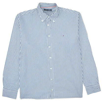 Tommy Hilfiger Men's Blue Striped Button-Down Cotton Shirt XXL