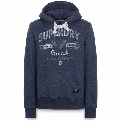 Superdry Men's Blue Pullover Hoodie M Graphic Logo Fleece Sweatshirt