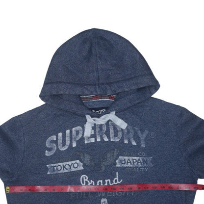 Superdry Men's Blue Pullover Hoodie M Graphic Logo Fleece Sweatshirt