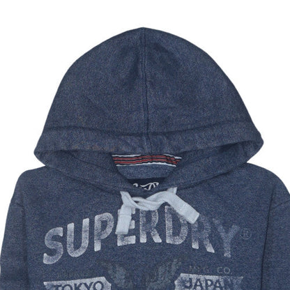 Superdry Men's Blue Pullover Hoodie M Graphic Logo Fleece Sweatshirt