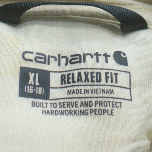 Carhartt Men Ivory XL Pullover Hoodie Relaxed Fit Fleece Logo