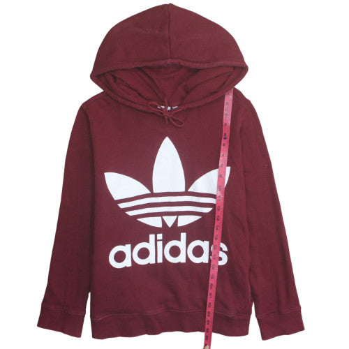 Adidas Womens Burgundy Pullover Hoodie Size 16 Logo Print Cotton