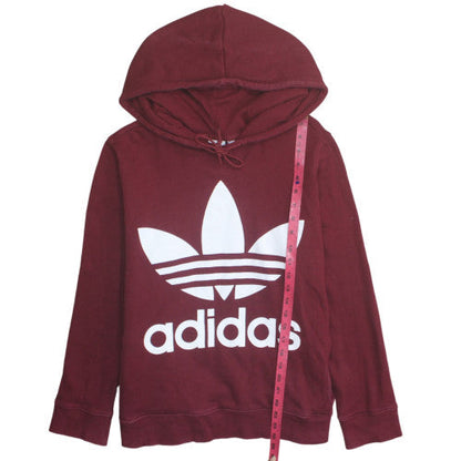 Adidas Womens Burgundy Pullover Hoodie Size 16 Logo Print Cotton