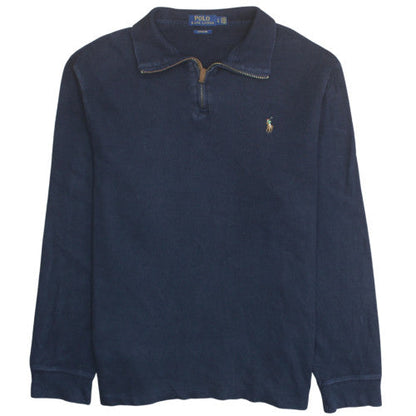 Ralph Lauren Men’s Blue Cotton 1/4 Zip Collared Jumper Size L
