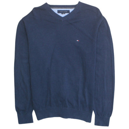 Tommy Hilfiger Men’s Blue Cotton V-Neck Pullover Jumper M