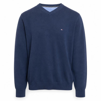 Tommy Hilfiger Men’s Blue Cotton V-Neck Pullover Jumper M