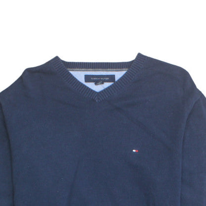 Tommy Hilfiger Men’s Blue Cotton V-Neck Pullover Jumper M