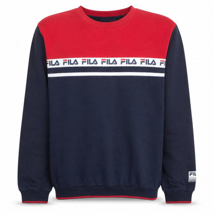 Front view of Fila Men's Blue Red Crew Neck Logo Sweatshirt XL Retro Sportswear