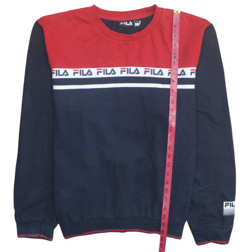 FILA Men's Blue Red Crew Neck Logo Sweatshirt XL Retro Sportswear