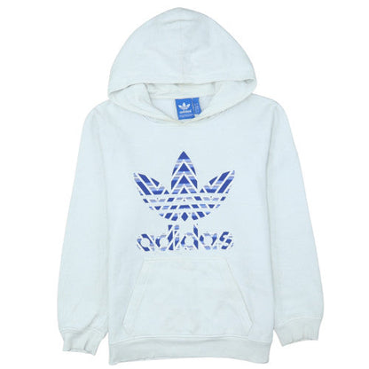 Adidas Women White Hooded Pullover Sweatshirt Size S Logo Print