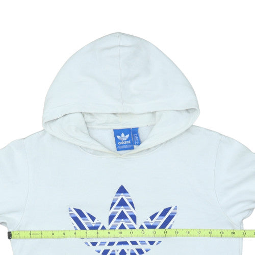 Adidas Women White Hooded Pullover Sweatshirt Size S Logo Print