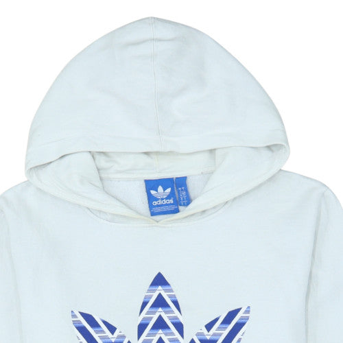 Adidas Women White Hooded Pullover Sweatshirt Size S Logo Print