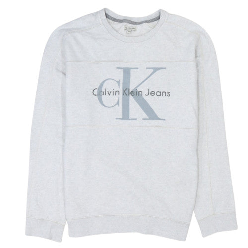 Calvin Klein Jeans Men's Grey Logo Crew Neck Cotton Sweatshirt L