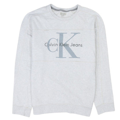 Calvin Klein Jeans Men's Grey Logo Crew Neck Cotton Sweatshirt L