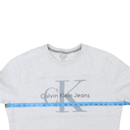Calvin Klein Jeans Men's Grey Logo Crew Neck Cotton Sweatshirt L