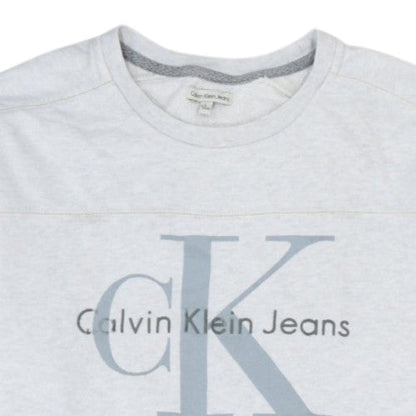Calvin Klein Jeans Men's Grey Logo Crew Neck Cotton Sweatshirt L