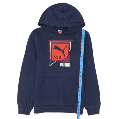 Puma Boys Navy Blue Pullover Hoodie Size 14 XL 154cm Cotton Blend Logo Print