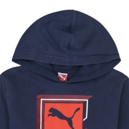 Puma Boys Navy Blue Pullover Hoodie Size 14 XL 154cm Cotton Blend Logo Print