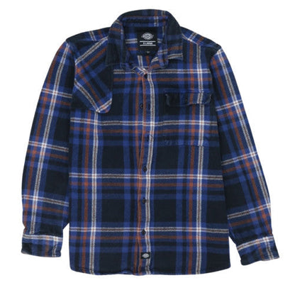 Dickies Men's Blue Orange Plaid Flannel Button-Up Shirt XL