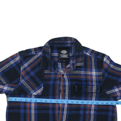 Dickies Men's Blue Orange Plaid Flannel Button-Up Shirt XL
