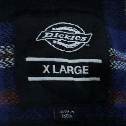 Dickies Men's Blue Orange Plaid Flannel Button-Up Shirt XL