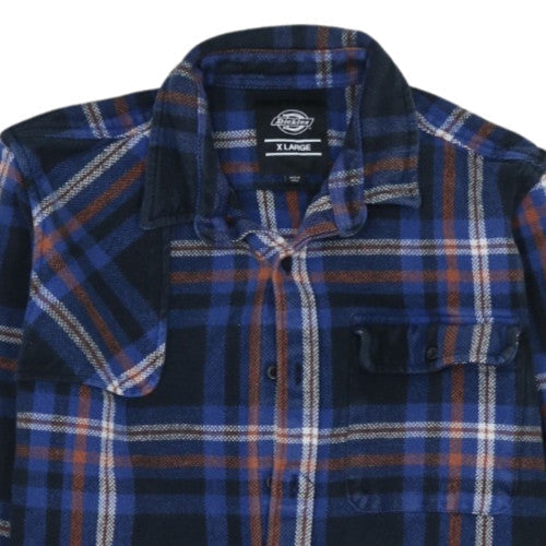 Dickies Men's Blue Orange Plaid Flannel Button-Up Shirt XL