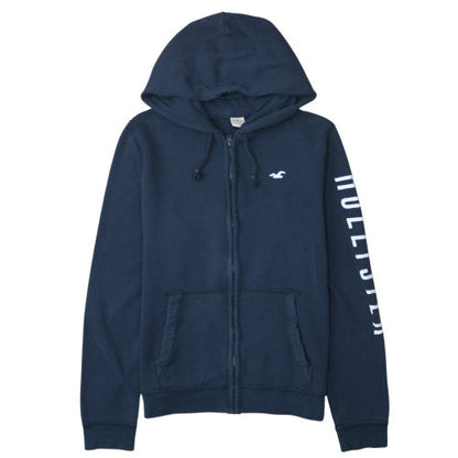 Hollister Men Blue Full Zip Hoodie XL Fleece Logo Cotton Blend