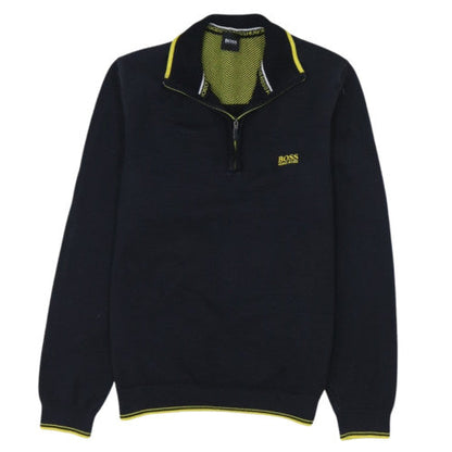 Hugo Boss Men’s Black 1/2 Zip Cotton Knit Jumper Size S