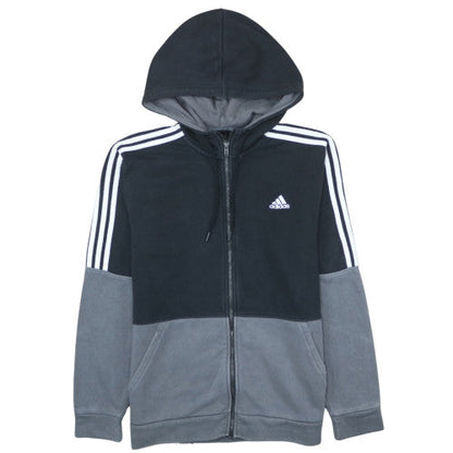 Adidas Mens Black Grey Full Zip Hoodie Size M Fleece Casual Hooded Sweatshirt