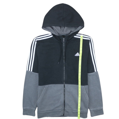Adidas Mens Black Grey Full Zip Hoodie Size M Fleece Casual Hooded Sweatshirt