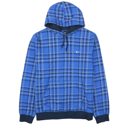 Nike Men's Blue Check Pullover Hoodie 2XL Fleece Sweatshirt