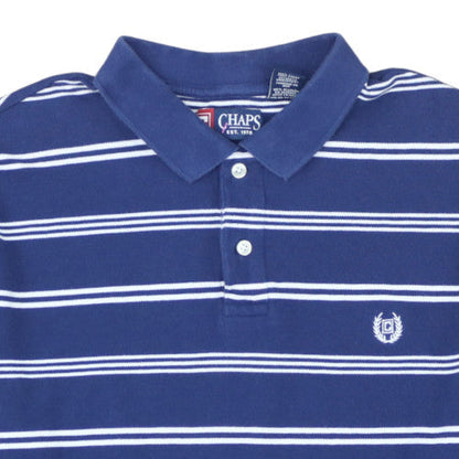 Chaps Men's Blue Striped Polo Shirt XL 100% Cotton Classic Fit