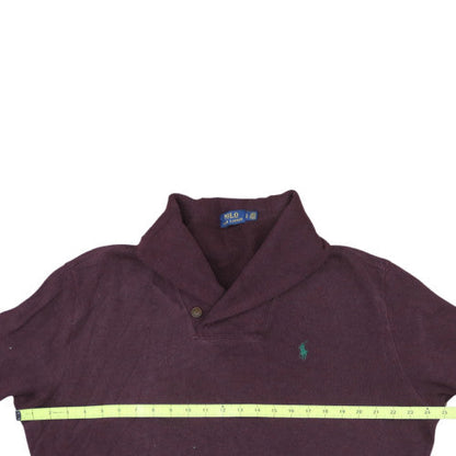 Polo Ralph Lauren Men's Purple Cotton Shawl Neck Jumper Size L