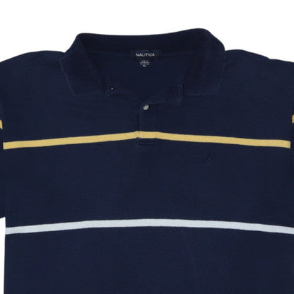 Nautica Men's Blue Striped Cotton Polo Shirt XL Regular Fit