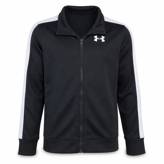 Front view of Under Armour boys’ black full zip sweatshirt, size 158, sports top