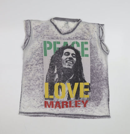 Zion Rootswear Women's Grey Bob Marley Sleeveless Graphic T-Shirt Size 16
