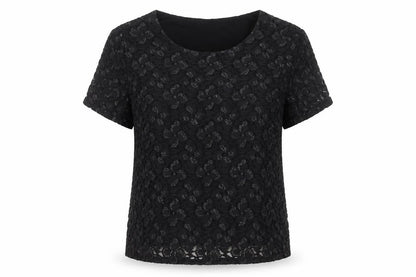 Eastex Women's Black Lace Short Sleeve Blouse Size 16