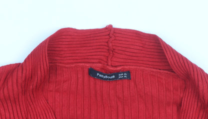 PattyBoutik Women's Red Long Sleeve Wrap Knit Blouse Size 14