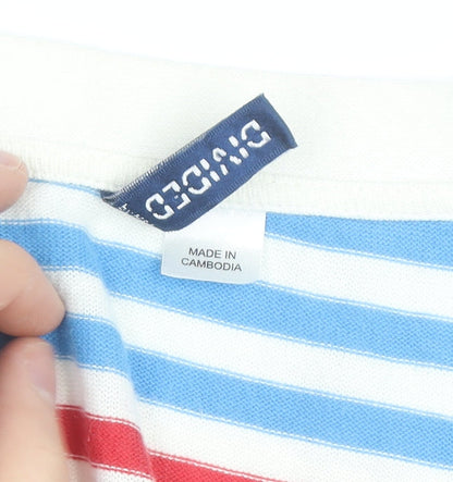 DIVIDED Women’s Red Blue Striped Button-Up Top Size L Cotton Jersey