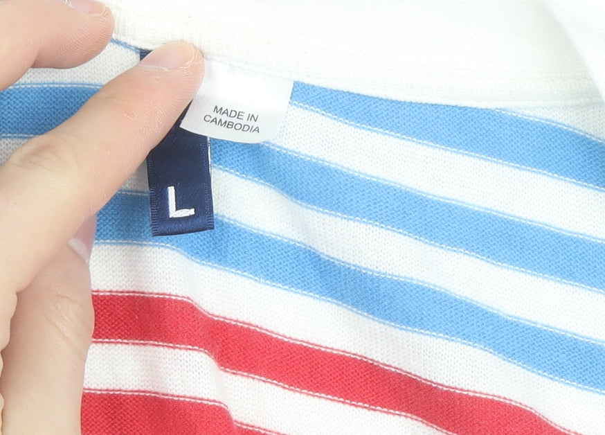 DIVIDED Women’s Red Blue Striped Button-Up Top Size L Cotton Jersey