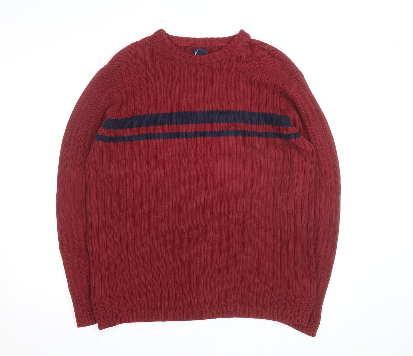 Togo Mens Red Cotton Rib Knit Crew Neck Pullover Jumper L