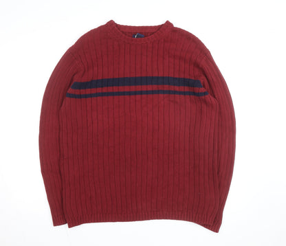 Togo Mens Red Cotton Rib Knit Crew Neck Pullover Jumper L