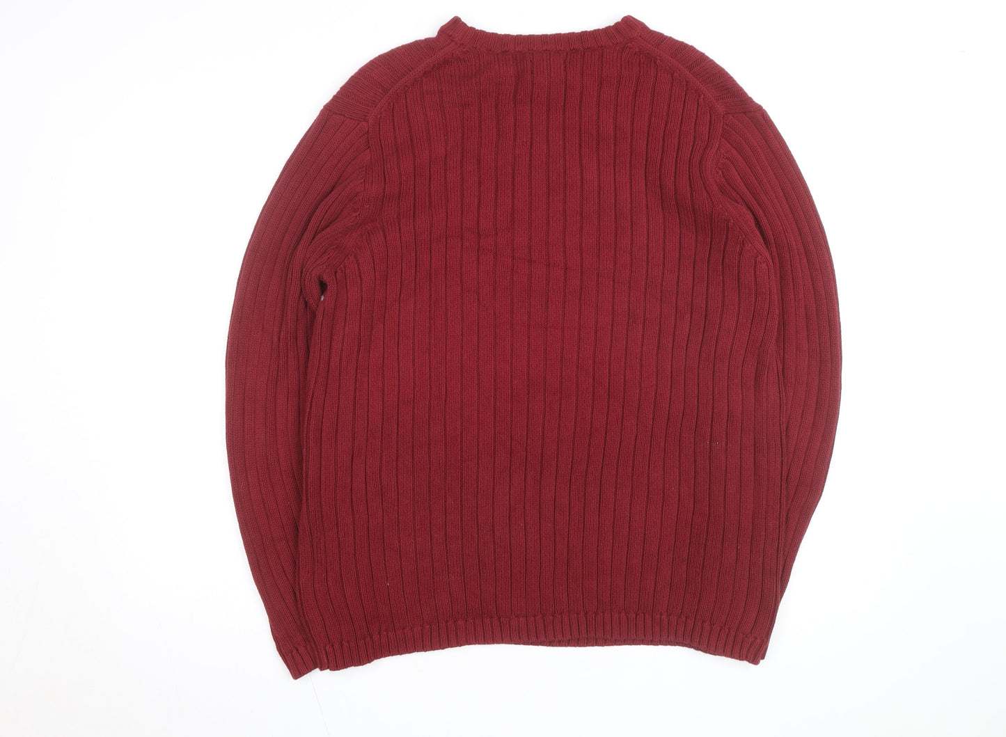 Togo Mens Red Cotton Rib Knit Crew Neck Pullover Jumper L