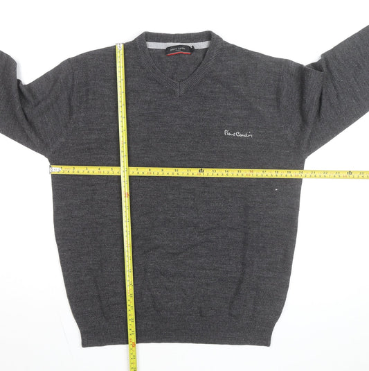 Pierre Cardin Men's Grey Wool Blend V-Neck Jumper Size S