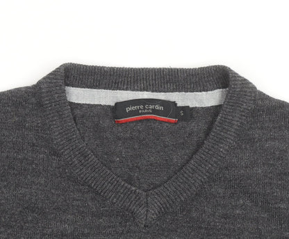 Pierre Cardin Men's Grey Wool Blend V-Neck Jumper Size S