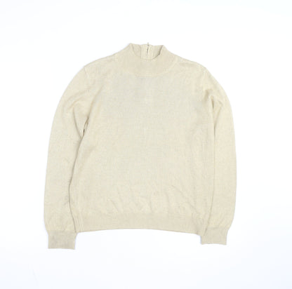 Drapers & Damons Women Beige Mock Neck Long Sleeve Pullover Jumper Size L