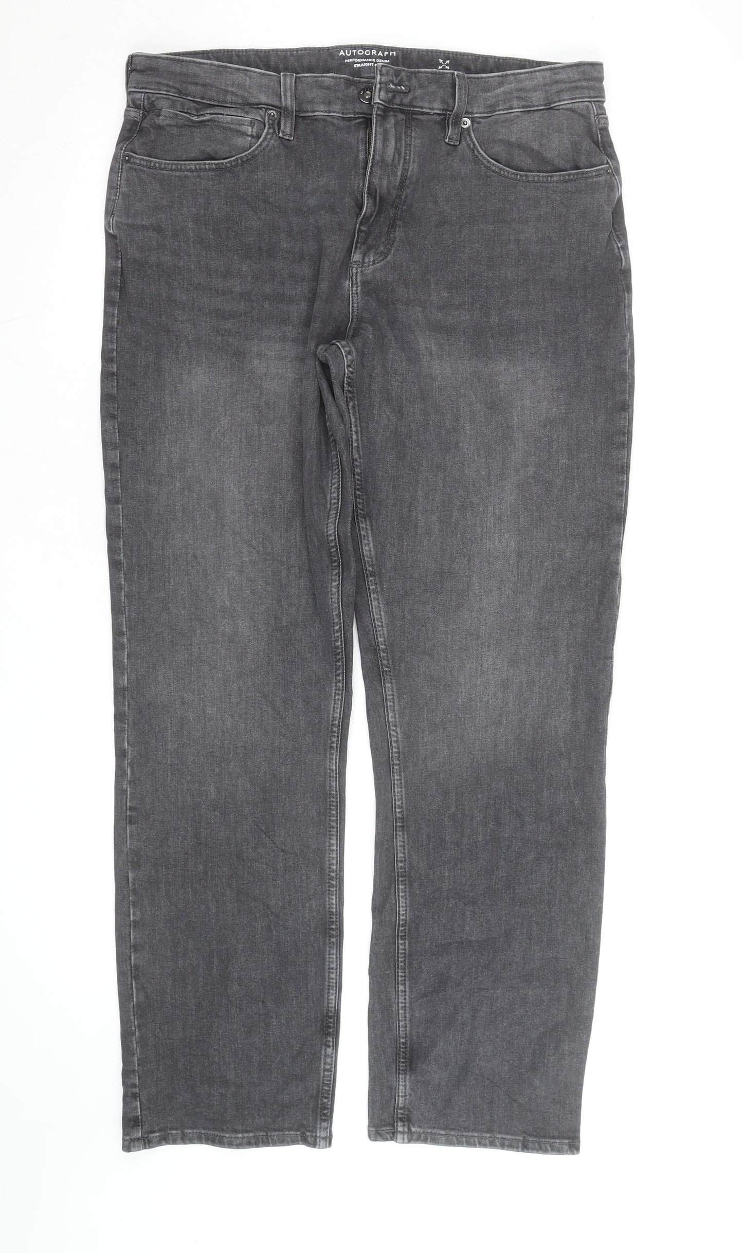 Marks and Spencer Men’s Grey Straight Fit Jeans 34R Performance Denim