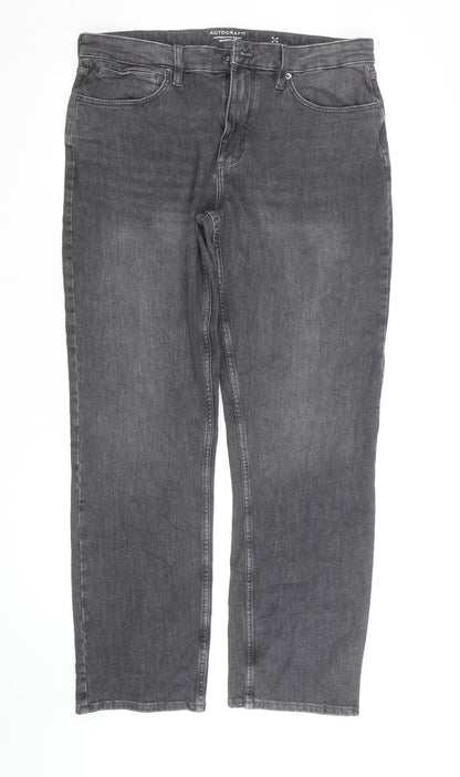 Marks and Spencer Men’s Grey Straight Fit Jeans 34R Performance Denim