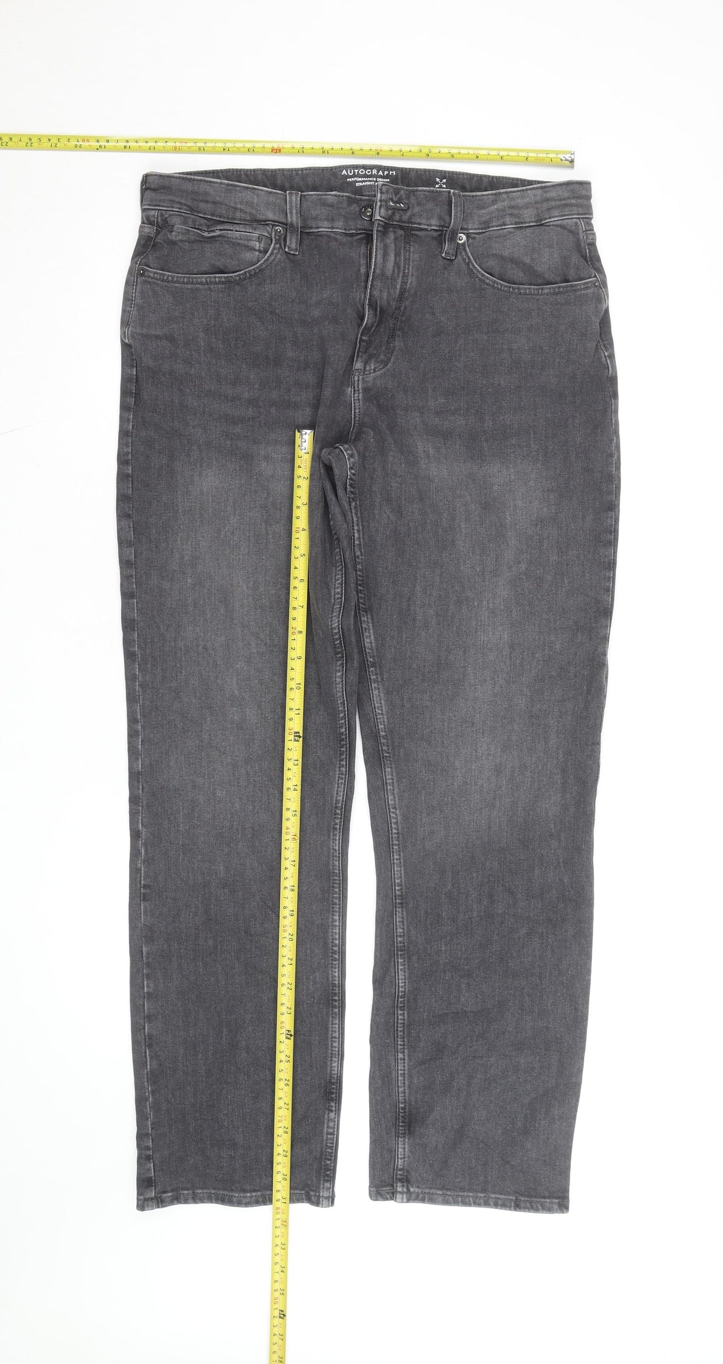 Marks and Spencer Men’s Grey Straight Fit Jeans 34R Performance Denim